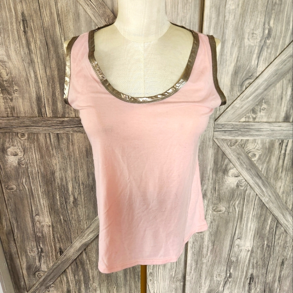 Pink Tank Top with Gold Metallic Trim
